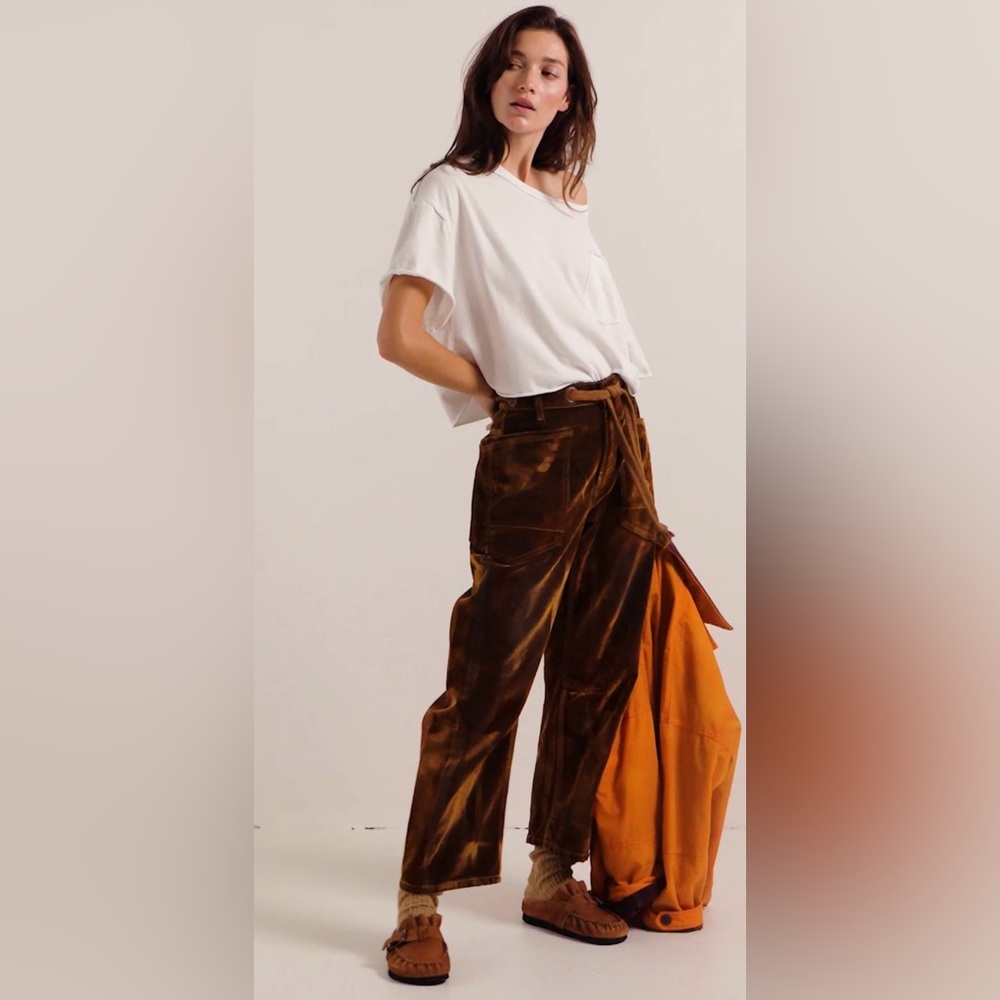 We the free/brown/gold velvet barrel pants